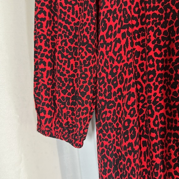 LOFT Animal Print Slit Midi Maxi Dress Long Sleeves Tango Red Holiday size 4 NEW - Picture 6 of 14